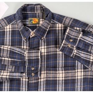 Bass Pro Shop Mens LRG Blue Plaid Flannel long Sleeve Button down Shirt